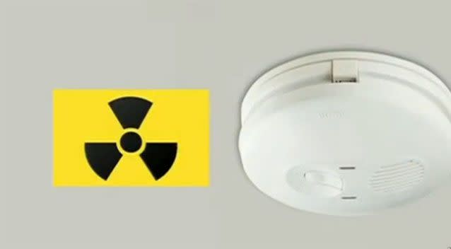 This radioactive symbol on the left indicates that the device is an ionisation alarm. Photo: 7 News