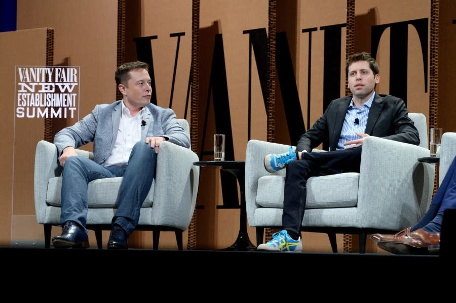 SAN FRANCISCO, CA – OCTOBER 06: (L-R) Tesla Motors CEO and Product Architect Elon Musk and Y Combinator President Sam Altman speak onstage during “What Will They Think of Next? Talking About Innovation” at the Vanity Fair New Establishment Summit at Yerba Buena Center for the Arts on October 6, 2015 in San Francisco, California. (Photo by Michael Kovac/Getty Images for Vanity Fair)