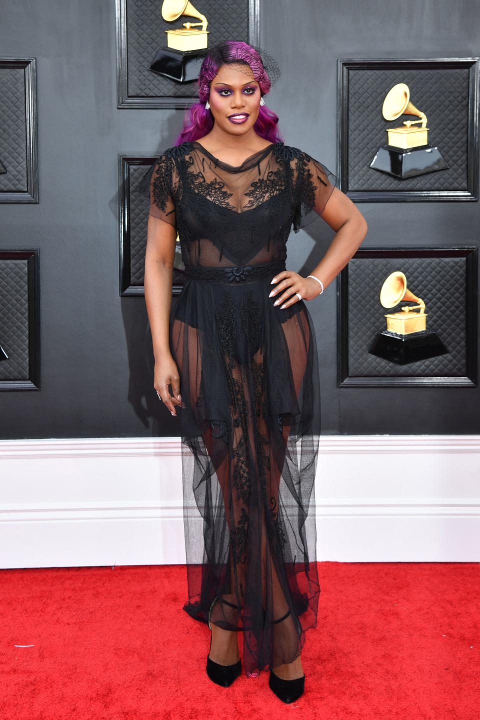 US actress Laverne Cox arrives for the 64th Annual Grammy Awards 