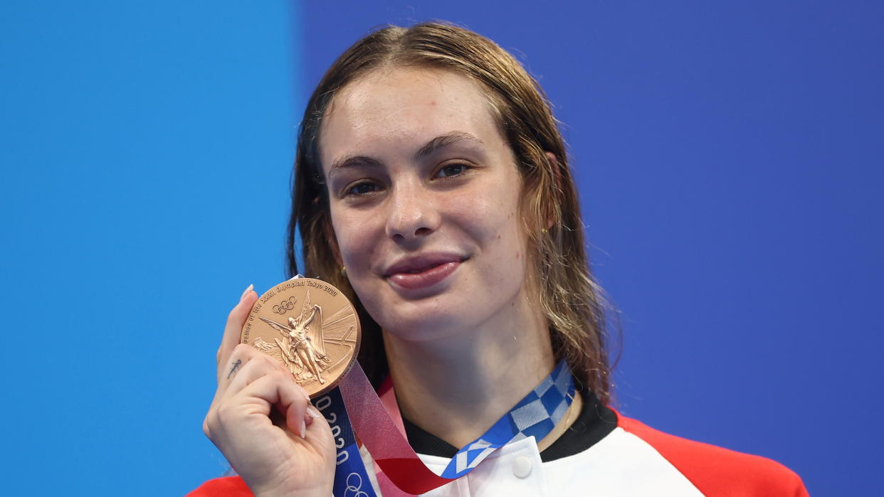 La siete veces medallista olímpica, que ganó una plata y dos bronces en Tokio, publicó un mensaje en su cuenta de Twitter en el que se refiere a una de sus profesoras de la secundaria que la presionó para que renunciara a su sueño y dejara de nadar. (Foto: Reuters)