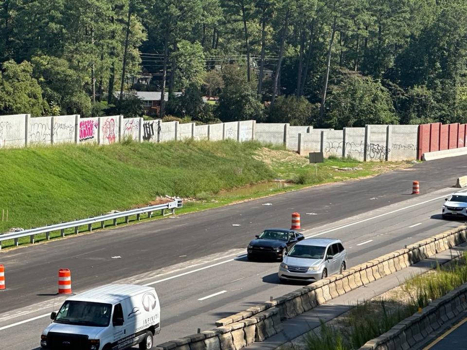 Graffiti on new sound walls along Interstate 440, the Raleigh Beltline.