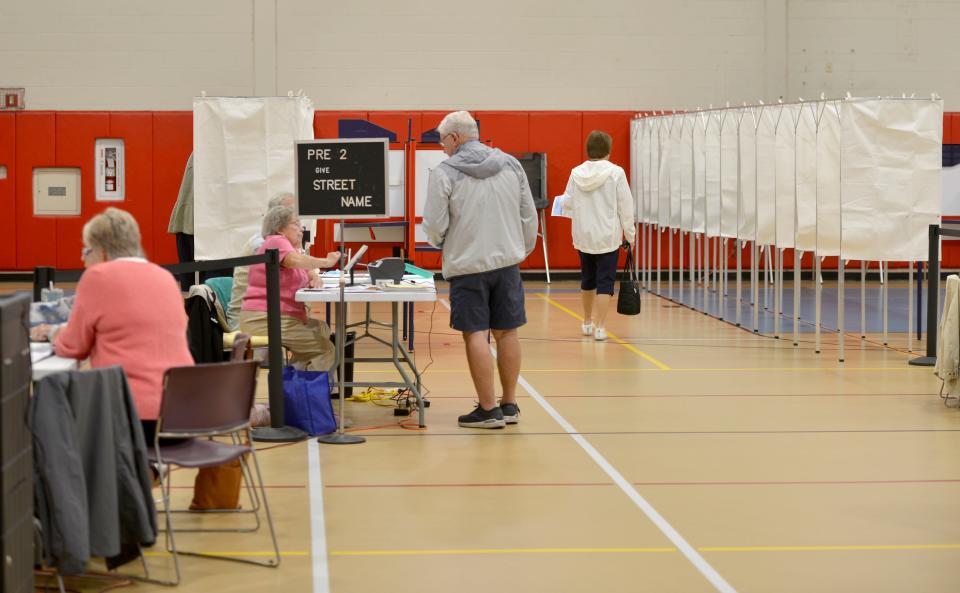 Voters head to the voting booths at the Harwich Community Center on Sept. 6. Harwich Town Clerk Emily Mitchell reported a slow morning.