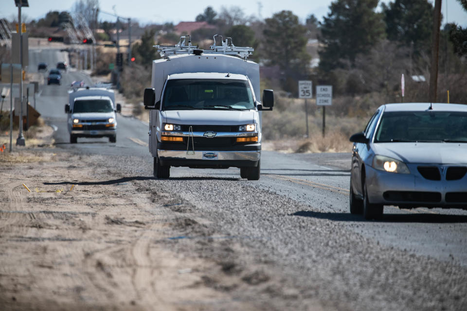 Road work takes place on Elks Drive in Las Cruces on Wednesday, Jan. 26, 2022.