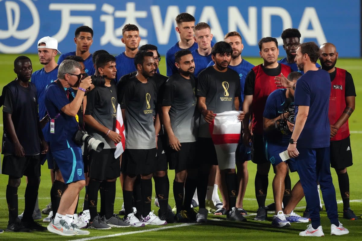 England manager Gareth Southgate and his players met with migrant workers in Qatar (Nick Potts/PA) (PA Wire)