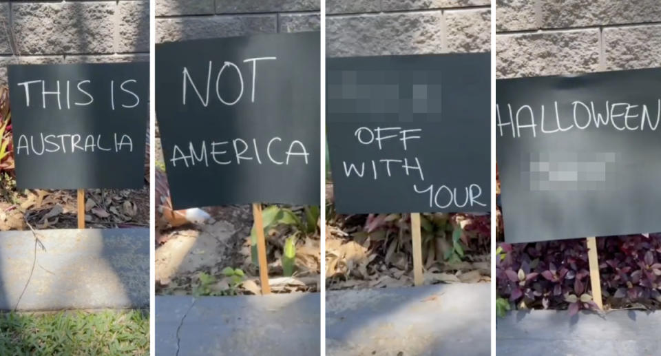 Halloween signs on Australian woman's lawn