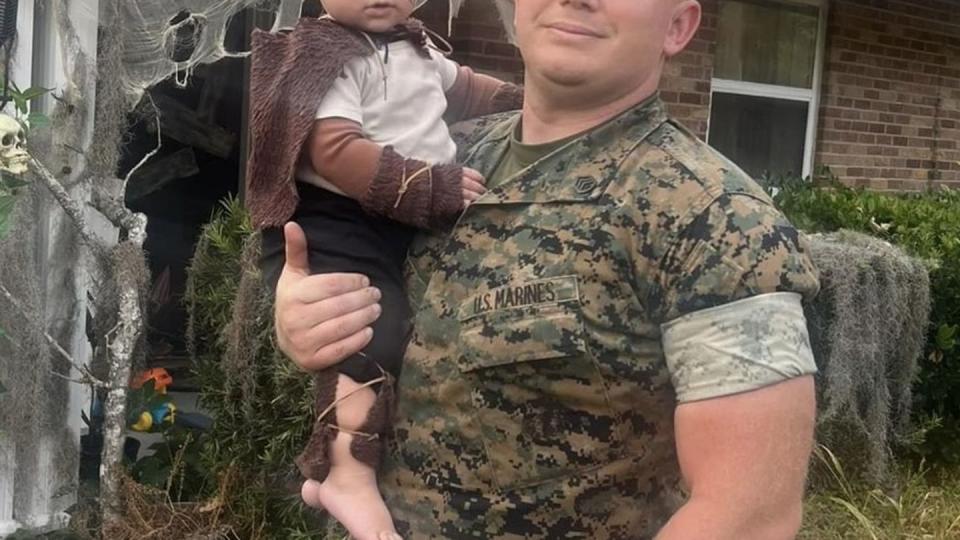 ‘He’s a family man,” Steve Smiley’s mom said about the Marine, pictured here with his son. (Melody Smiley)