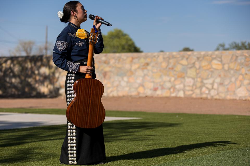 Mariachi performs as the Mission Trail Alliance celebrates the Mission Trail's "Best Historical Site" award on Friday, June 30, 2023, at Casa Ortiz in Socorro, Texas.