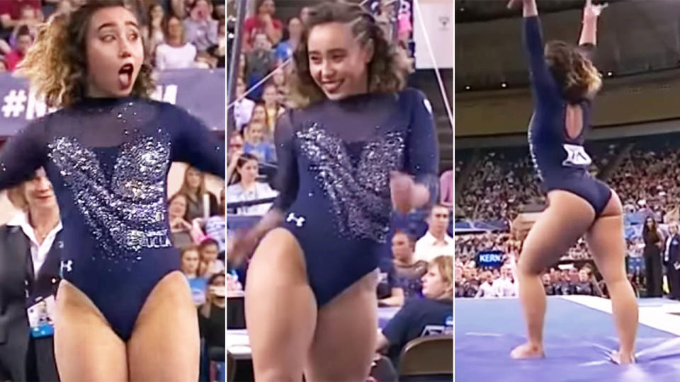 Katelyn Ohashi scored a 9.95 in her final routine. Image: ESPN