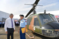 <p>PM Lee speaking with RSAF pioneer, Lieutenant-Colonel (RET) Leo Tin Boon at Tengah Air Base on Saturday (1 September). (PHOTO: Mindef) </p>