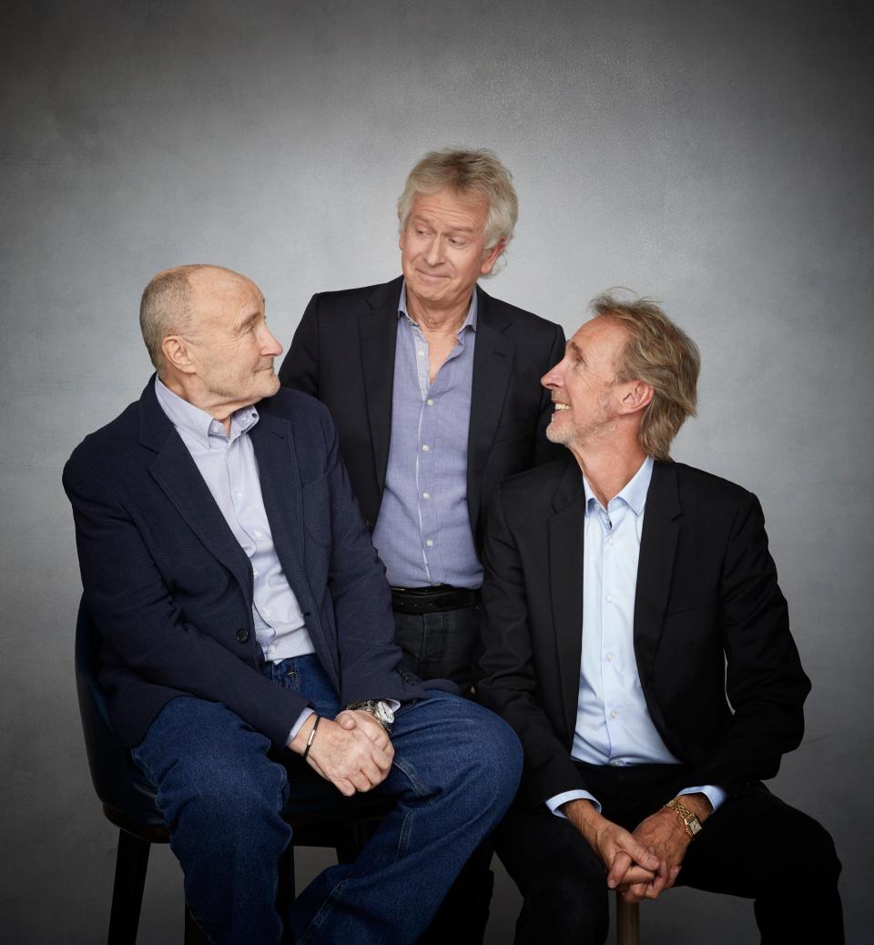 Genesis – from left, Phil Collins, Tony Banks and Mike Rutherford – kicked off their U.S. tour dates on Monday in Chicago.