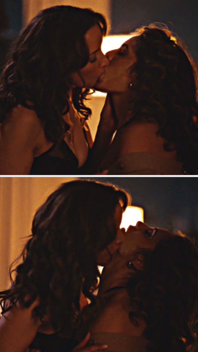 Jennifer Beals and Sepideh Moafi in "The L Word: Generation Q" kissing
