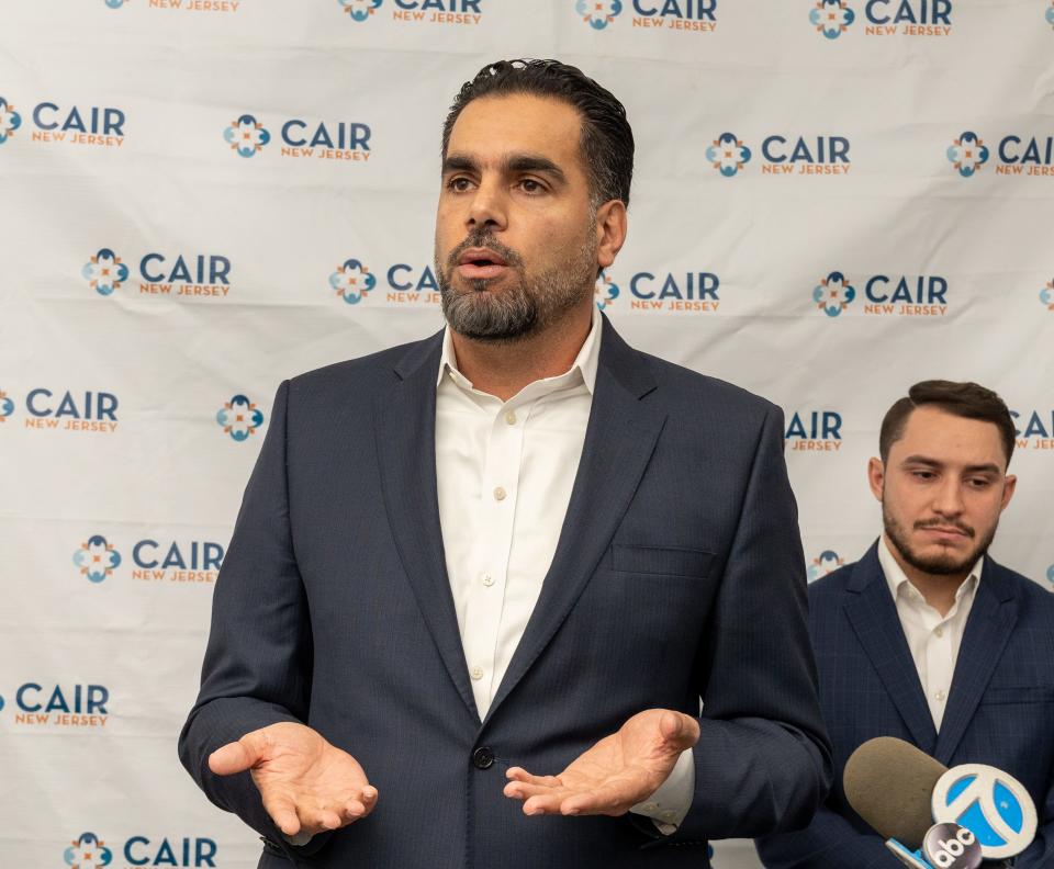 Sami Shaban, a Franklin Township Board of Education member, talks about nine of his family killed in a bombing in Gaza, during a news conference organized by the Council on American Islamic Relations, New Jersey at its Newark office on Wednesday, Nov. 1, 2023.