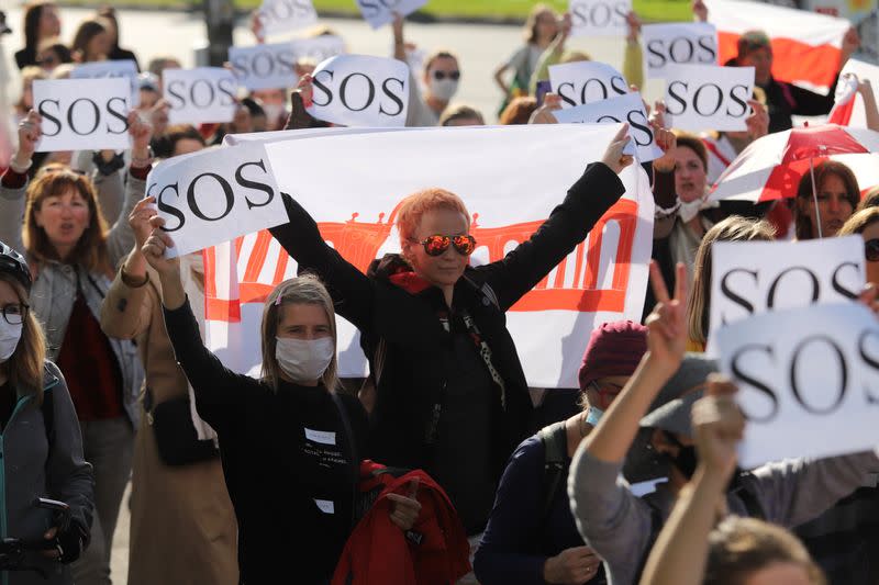 Belarusian opposition supporters protest against presidential election results in Minsk