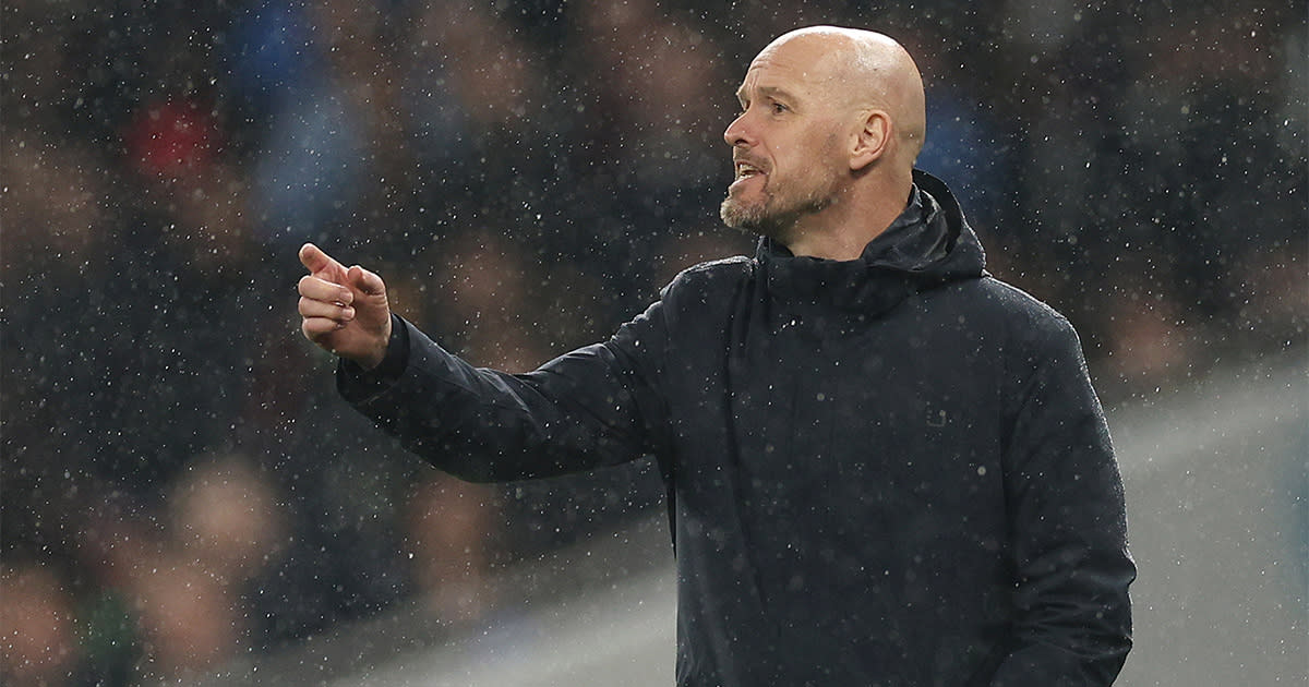  Manchester United manager Erik ten Hag gives the team instructions during the Premier League match between Tottenham Hotspur and Manchester United at Tottenham Hotspur Stadium on April 27, 2023 in London, England. 