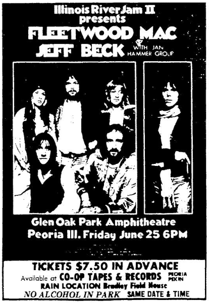 An ad in the Journal Star for the Fleetwood Mac/Jeff Beck show at the Glen Oak Park Amphitheatre in 1976.