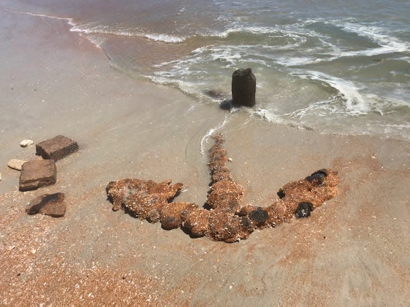 The erosion on Flagler Beach revealed on Monday this anchor north of the pier and across from Finns. The anchor has since been covered up by sand again.