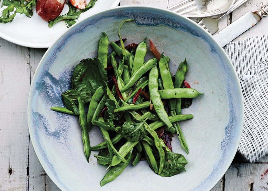 Runner Beans with Swiss Chard Stems and Basil