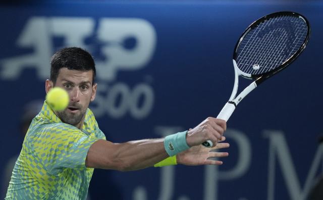 Dubai, United Arab Emirates. March 02, 2023, Dubai, United Arab Emirates.  March 02, 2023 Novak Djokovic of Serbia celebrates victory over Hubert  Hurkacz of Poland during their ATP 500 Dubai Duty Free