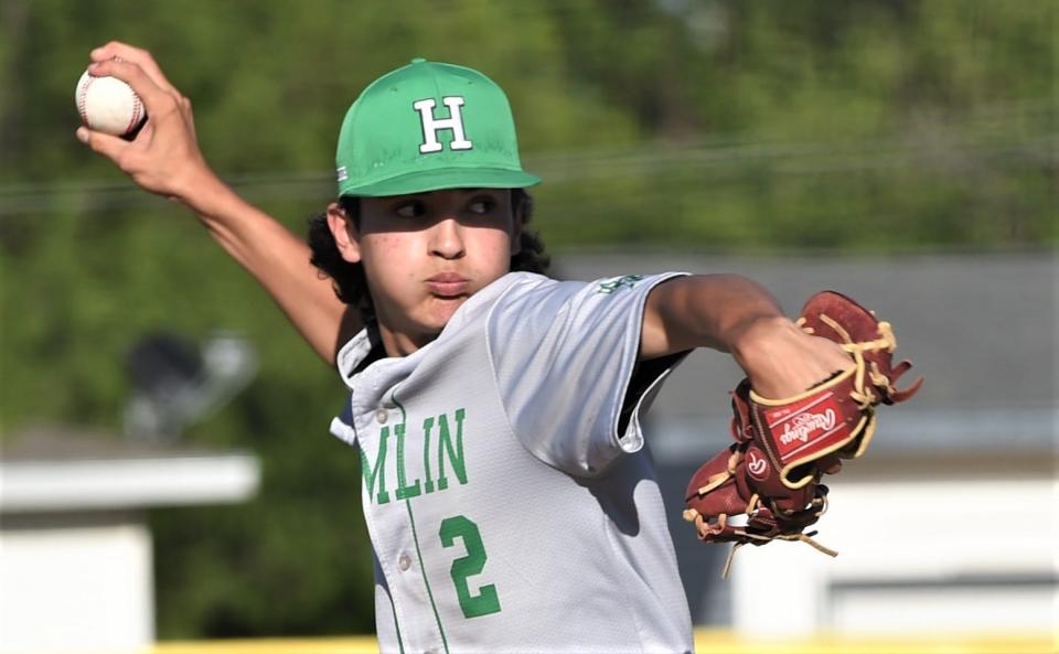 Hamlin starting pitcher Zamian Montoya throws a pitch to a Christoval batter in the first inning.