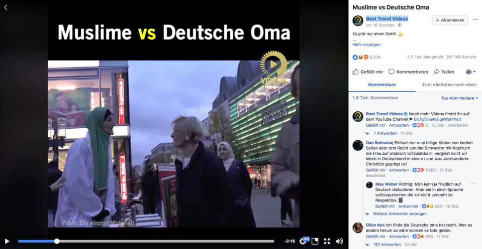 Auf Facebook wurde der Clip Tausendfach geteilt, erntete aber auch viel Kritik aus der muslimischen Community (Bild: Screenshot)