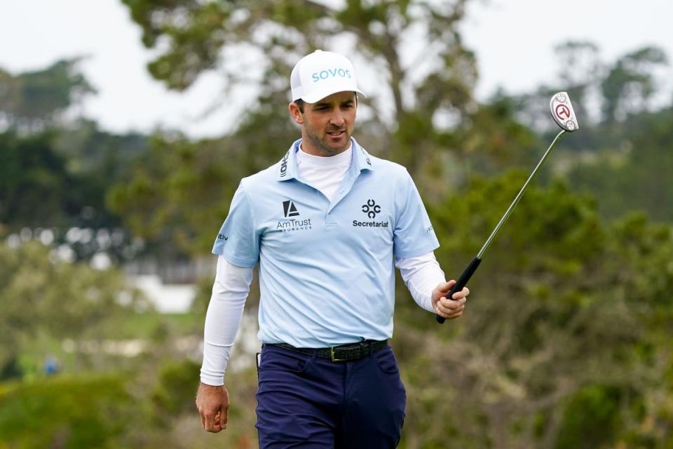 Denny McCarthy acknowledges the crowd after making his putt on the fifth hole during the third round of the AT&T Pebble Beach Pro-Am golf tournament at Pebble Beach Golf Links. (Photo: Michael Madrid-USA TODAY Sports)