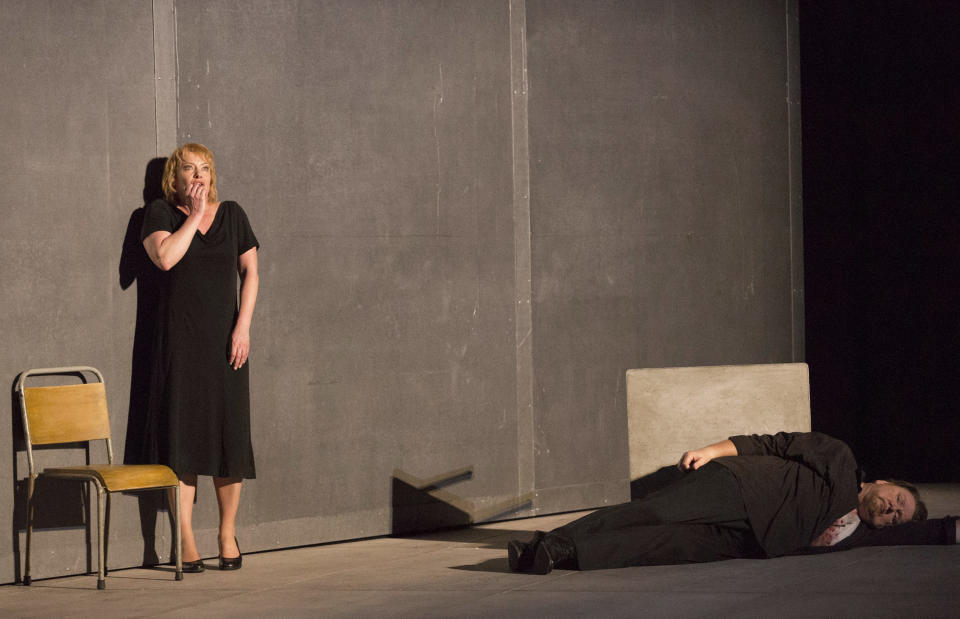 This photo provided by the Houston Grand Opera shows Nina Stemme, left, as Isolde and Ben Heppner as Tristan performing in Houston Grand Opera’s Tristan and Isolde in Houston. (AP Photo/Houston Grand Opera, Felix Sanchez)