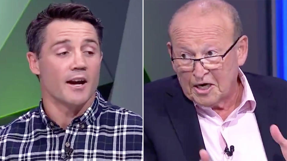 Pictured here, Cooper Cronk and Phil Rothfield engage in a fiery argument on Fox Sports' NRL 360.