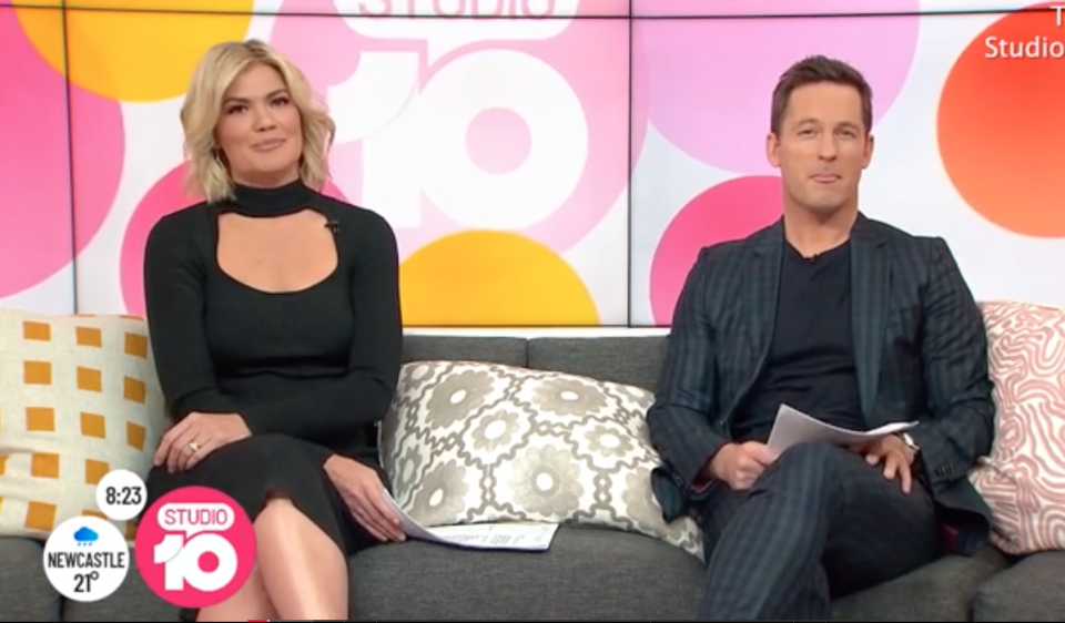 Sarah Harris and Tristan MacManus on the Studio 10 couch