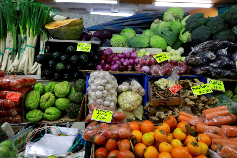 FILE PHOTO: Fresh produce with tags showing the prices in Ecuador's legal tender the U.S. dollar, in Quito