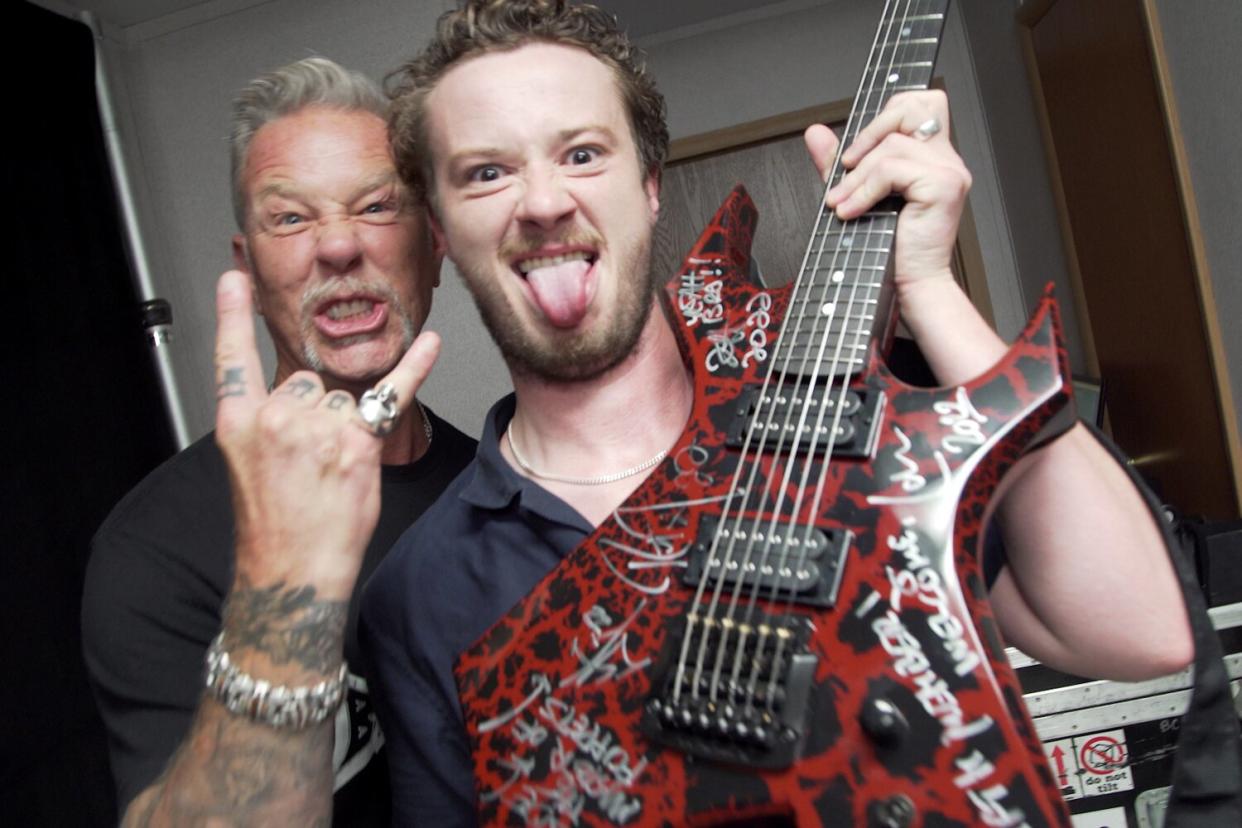 Joseph Quinn meets Metallica at a rehearsal for their headlining gig at the Lollapalooza music festival in Chicago