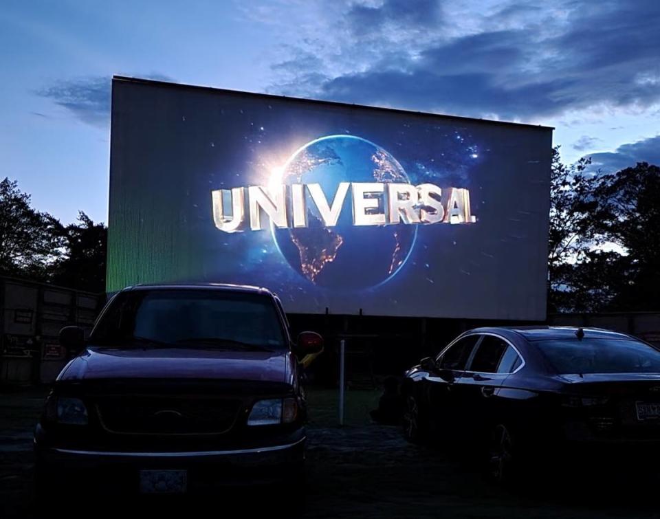 A movie shows at the Auto Drive-in theater in Greenwood, SC.
