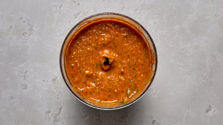 blended romesco in processor