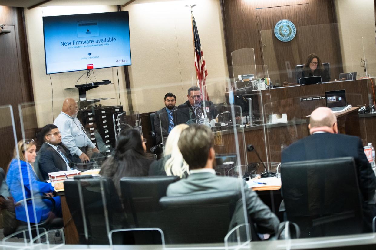 Attorneys present arguments during the trial of Mike Alfaro in the 347th District Court at the Nueces County Courthouse on Wednesday, June 15, 2022. Alfaro was indicted for murder following the 2018 killing of Brenda King.