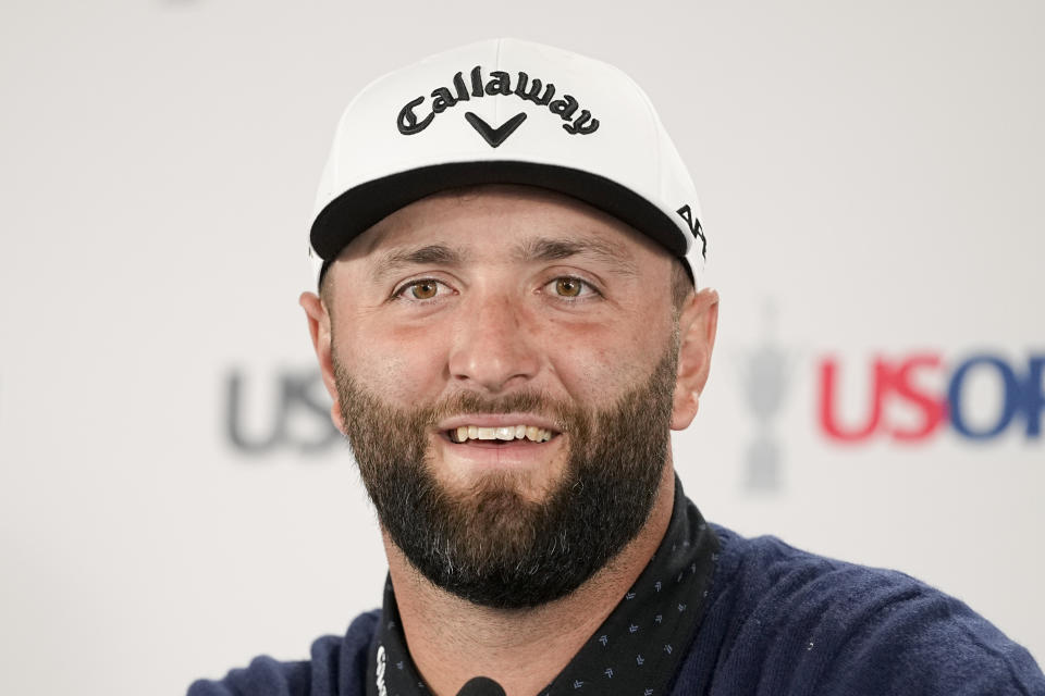 Jon Rahm, of Spain, speaks during a news conference before the U.S. Open Championship golf tournament at The Los Angeles Country Club on Tuesday, June 13, 2023, in Los Angeles. (AP Photo/Chris Carlson)