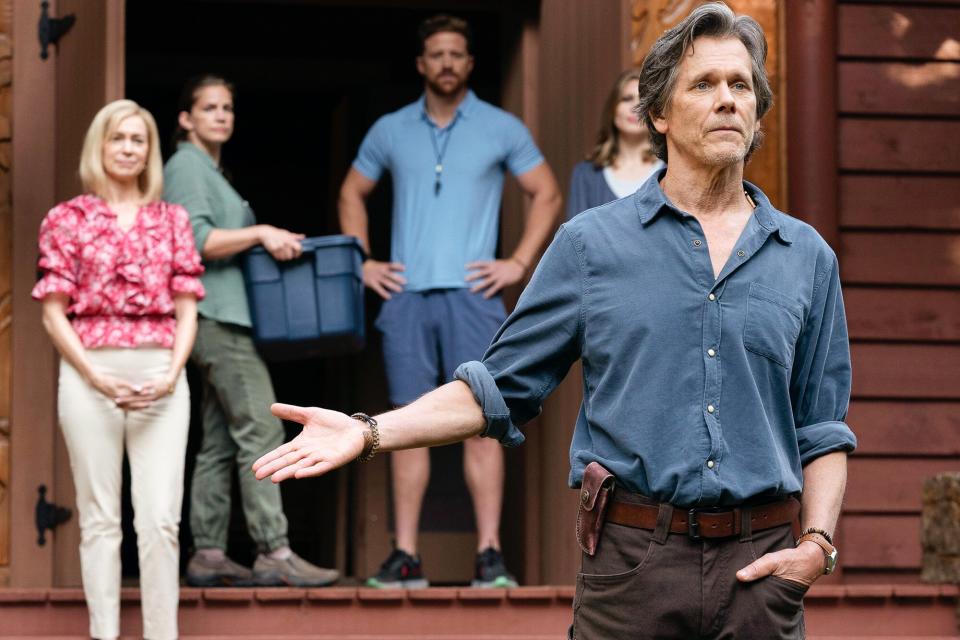 THEY/THEM -- Pictured: (l-r) Carrie Preston as Cora Whistler, Anna Chlumsky as Molly, Boone Platt as Zane, Kevin Bacon as Owen Whistler -- (Photo by: Josh Stringer/Blumhouse)