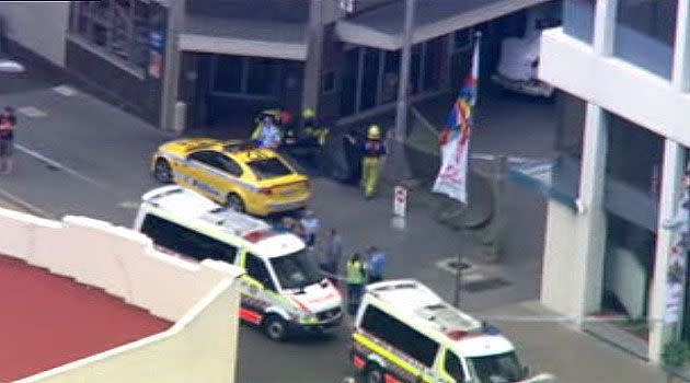 Aerial shots of the scene behind Redfern police station. Photo: 7News