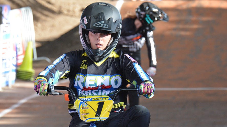 Jacelyn Reno seen during a BMX competition.