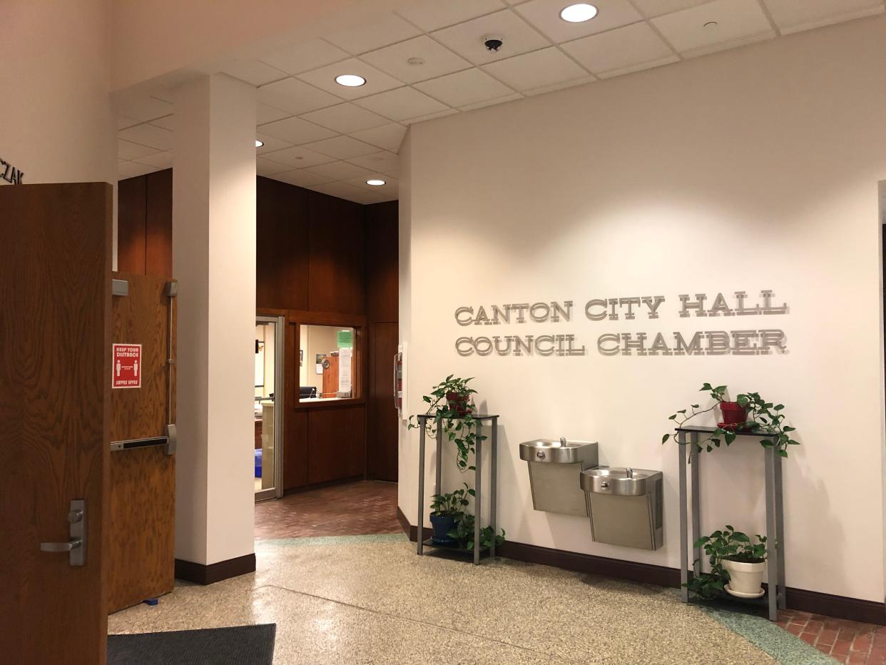 In the lobby area before entering Canton City Hall Council Chambers in Canton, O.