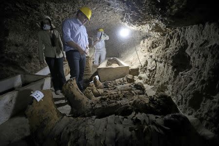 Egyptian Minister of Antiquities Khaled Al-Anani inside a newly discovered burial site in Minya, Egypt May 13, 2017. REUTERS/Mohamed Abd El Ghany