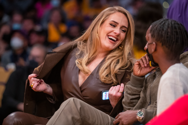 Adele Sits Courtside in Head-to-Toe Chocolate Leather at Lakers Game