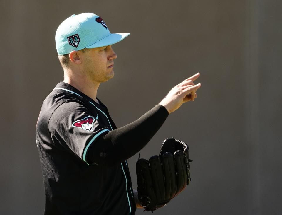 Arizona Diamondbacks closer Paul Sewald during spring training workouts at Salt River Fields at Talking Stick near Scottsdale on Feb. 19, 2024.