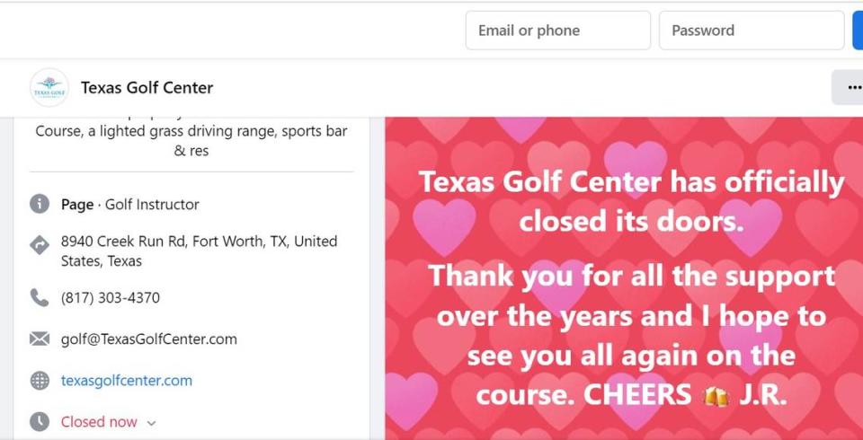 A post on the Texas Golf Center Facebook said the course had “officially closed its doors.”