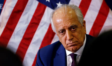 U.S. special envoy for peace in Afghanistan, Zalmay Khalilzad, talks with local reporters at the U.S. embassy in Kabul, Afghanistan November 18, 2018. U.S embassy/Handout via Reuters