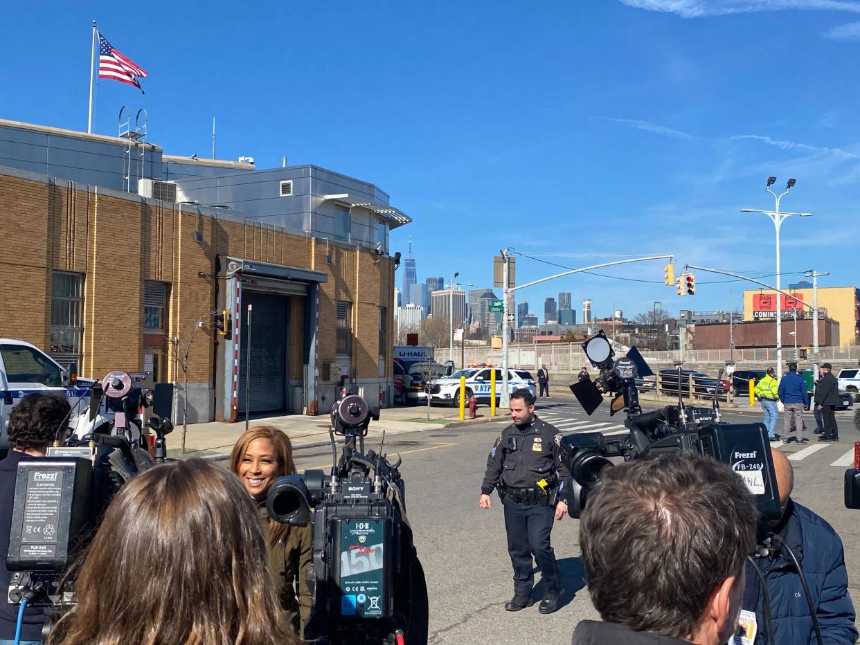 Police set up a news briefing after a U-Haul truck slammed into pedestrians in Brooklyn on Monday (Richard Hall / The Independent)