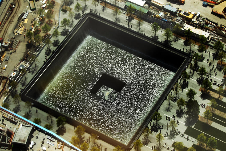 Vista aérea del Memorial del 9/11 en el World Trade Center, de Nueva York, también conocido como Zona Cero. Spencer Platt/Getty Images
