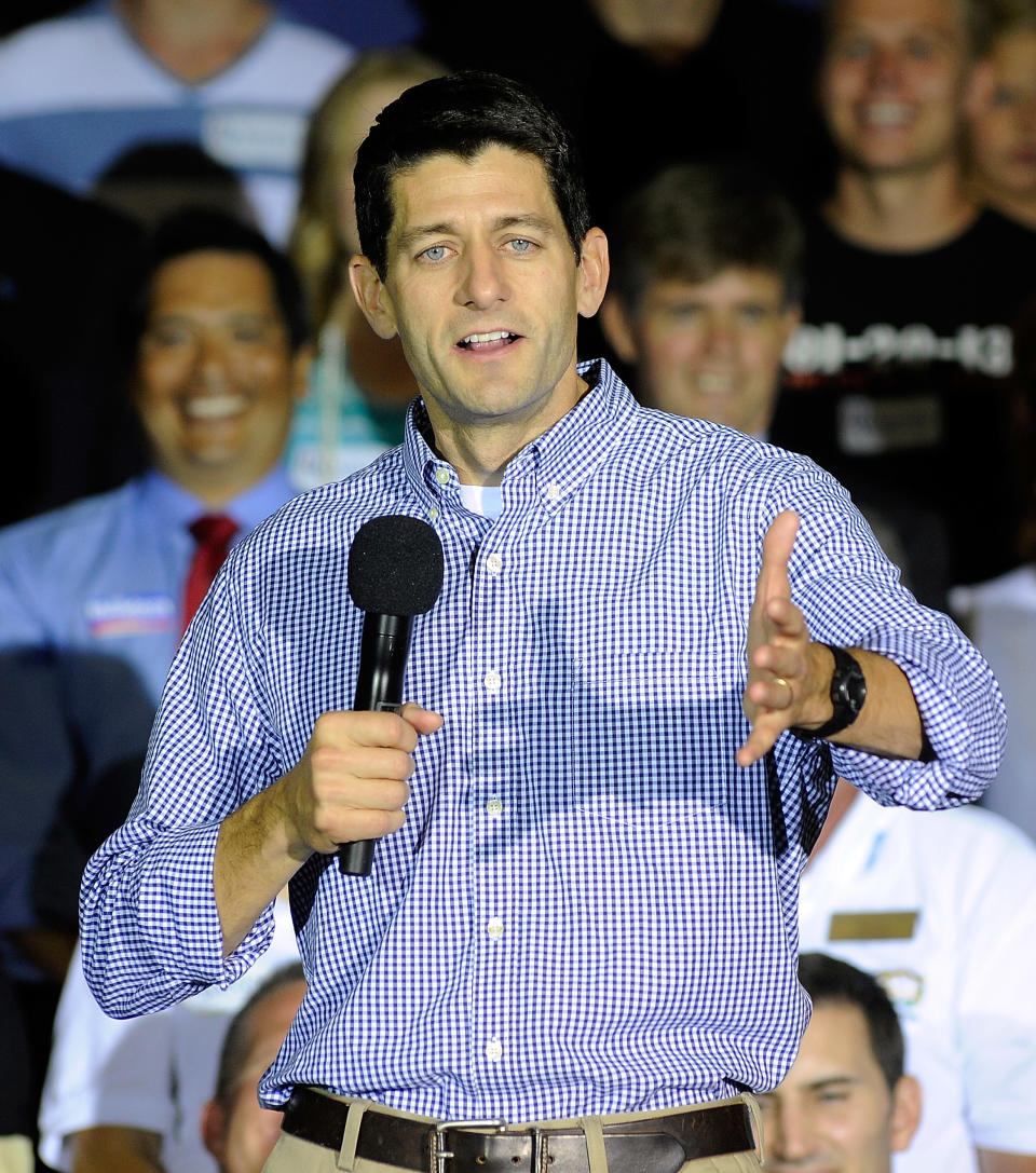 Republican vice presidential candidate, U.S. Rep. Paul Ryan, R-Wis., speaks during a campaign event at Palo Verde High School on Tuesday, Aug. 14, 2012 in Las Vegas. (AP Photo/David Becker)