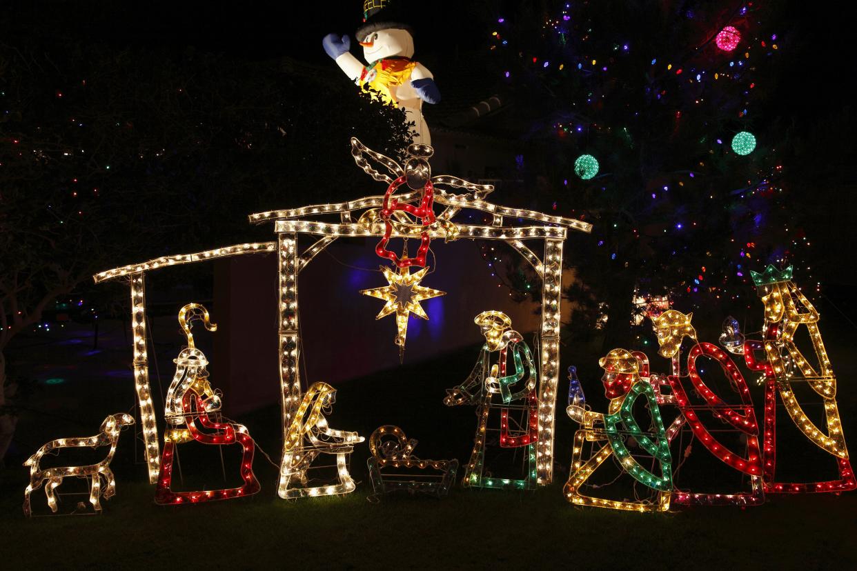 nativity and snowman lights display