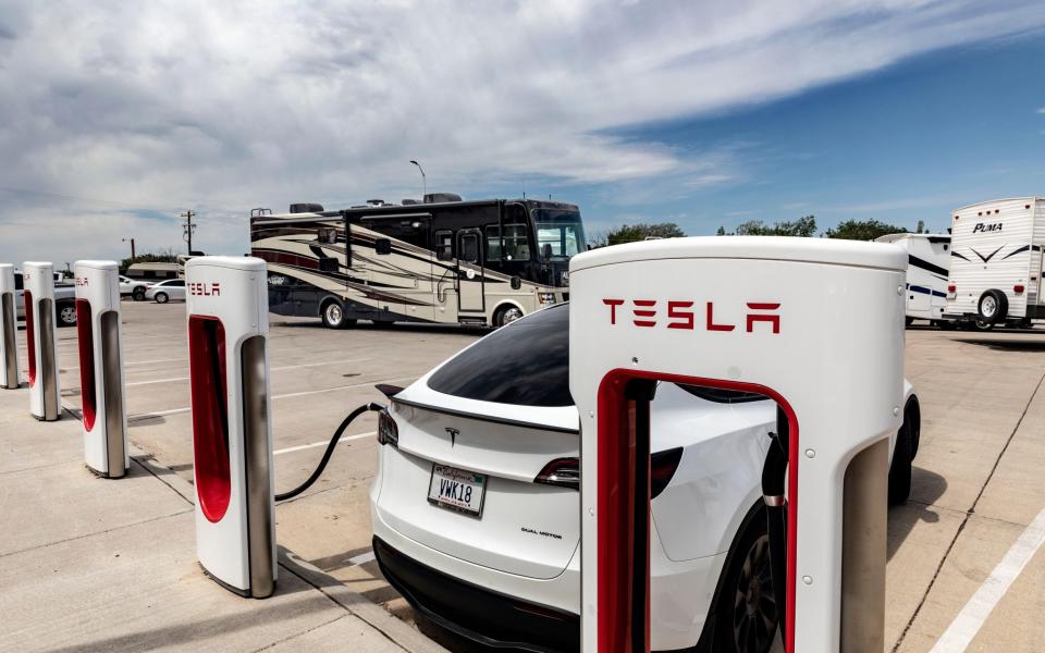 A Tesla charging station in South Dakota - Alamy