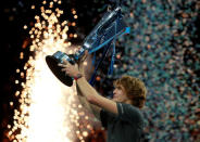 Tennis - ATP Finals - The O2, London, Britain - November 18, 2018 Germany's Alexander Zverev celebrates with the trophy after winning the final against Serbia's Novak Djokovic Action Images via Reuters/Andrew Couldridge