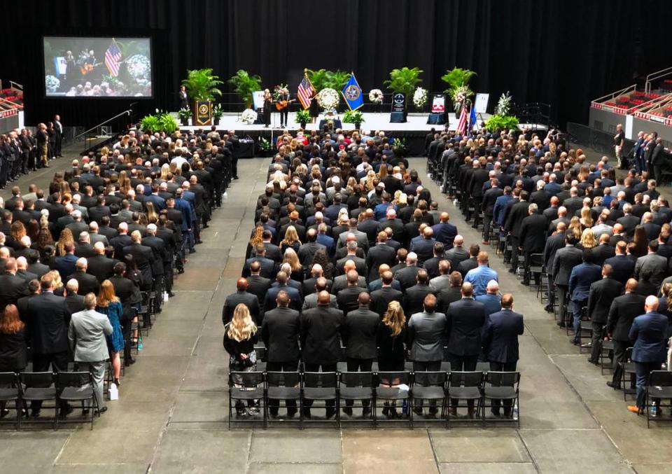 Hundreds gathered at Bojangles Coliseum on Monday, May 6, 2024 in Charlotte to honor the life of Deputy U.S. Marshal Thomas M. “Tommy” Weeks Jr. and father of four from Mooresville.